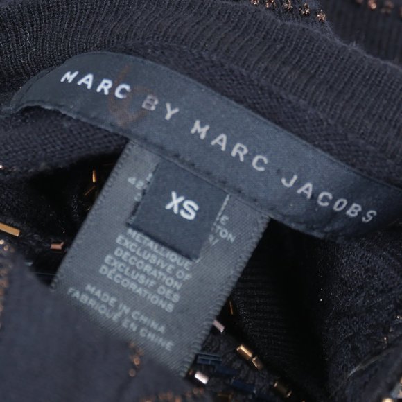 Marc By Marc Jacobs Black Bronze Stripe Sequin Floral Fitted Size XS Sweater - Picture 2 of 10